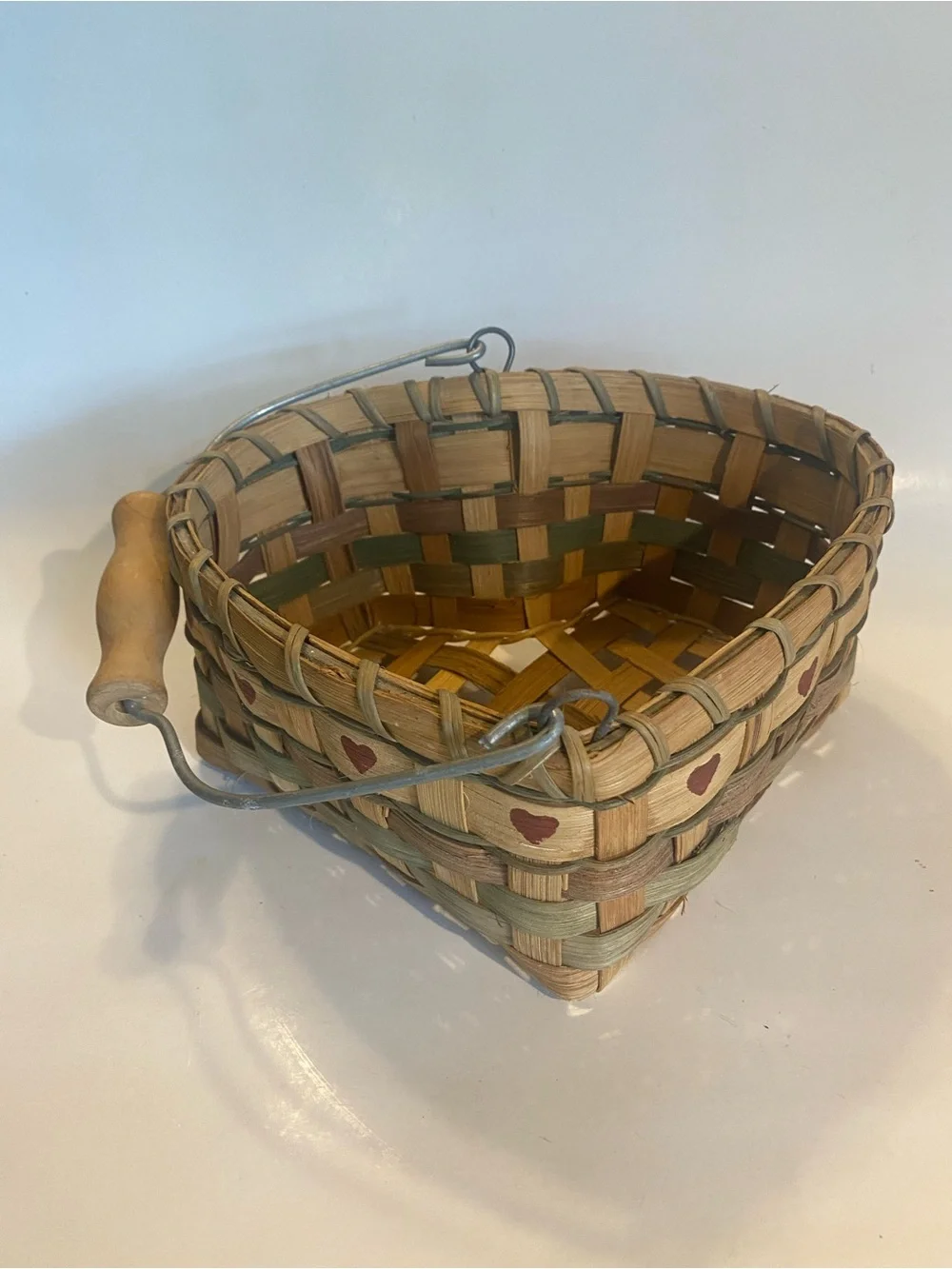 Vintage Woven Heart Basket | Hand-Painted Hearts | Country Farmhouse Wall Décor